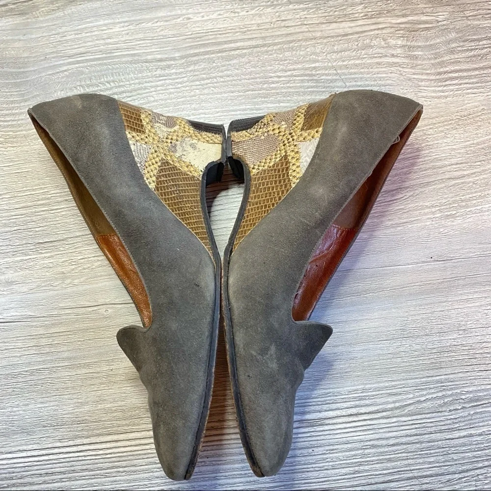 Vintage Joseph suede leather upper lining + sole Patchwork patterned wedge heel